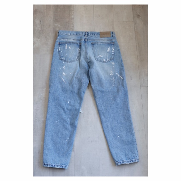 Pull & Bear Mens Jeans Vintage Distressed Blow-out Knee Paint Splatter 32 Waist - Picture 2 of 5